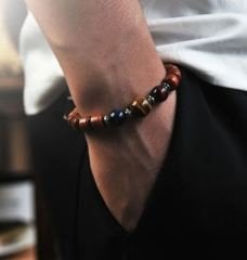 El Yapımı Yak Kemik Boncuk Kaplan Gözü Şans Bilekliği