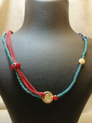 Ntk-109 Tasarım Süet Detaylı Firuze Kolye