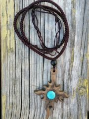 Vıntage Tarz Abanoz Ahşap Güneş Uzun Kolye