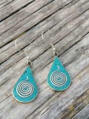 El Yapımı Bakır Su Damlası Vintage Küpe- Firuze