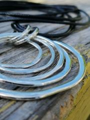 Ntk-215 Deri Kordon Gümüş Çoklu Halka Kolye