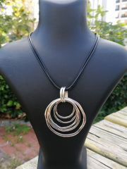 Ntk-215 Deri Kordon Gümüş Çoklu Halka Kolye