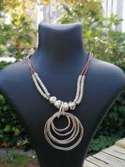 Ntk-217 Deri Kordon  Gümüş  Halka Kolye